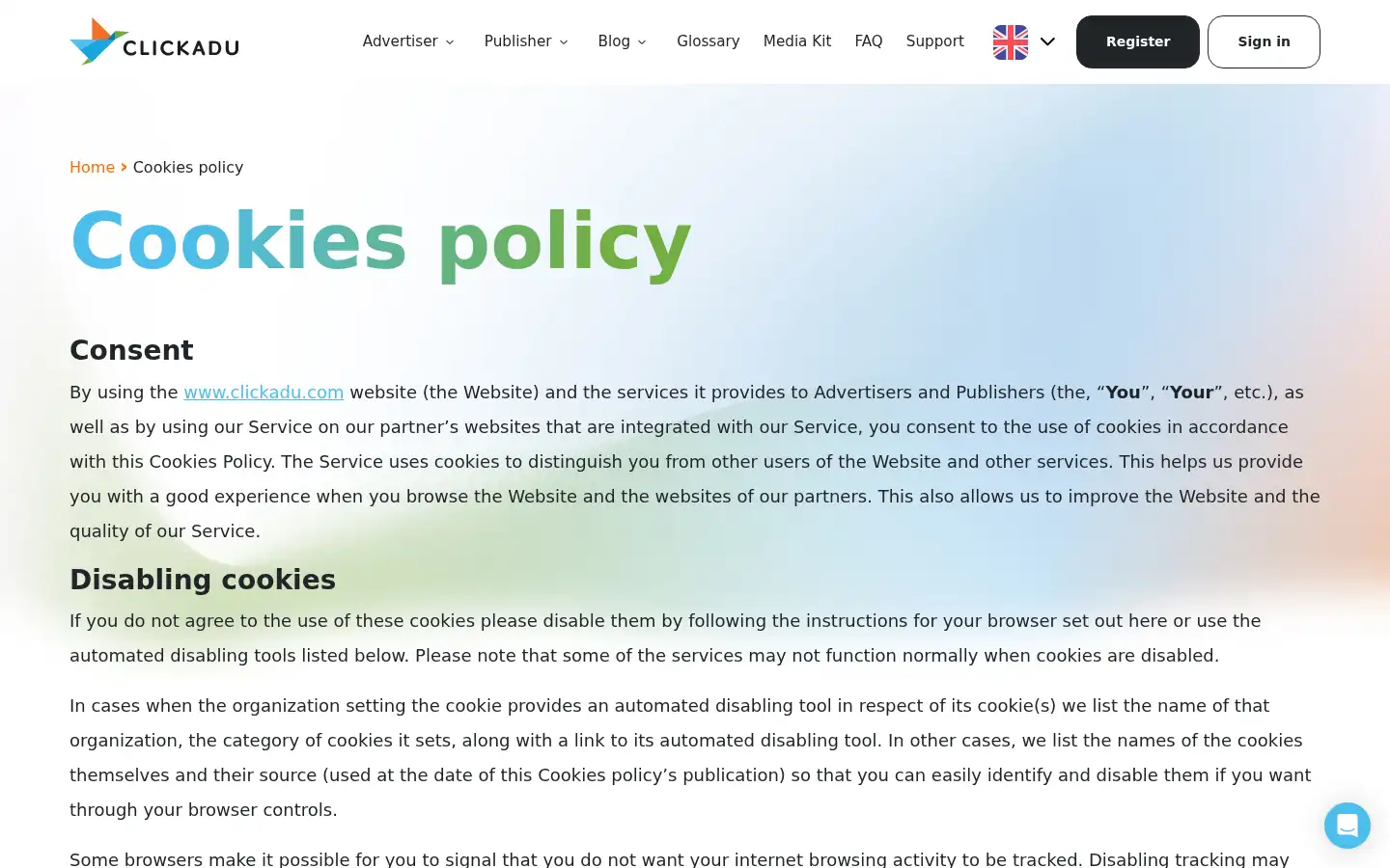 Screenshot of clickadu.com