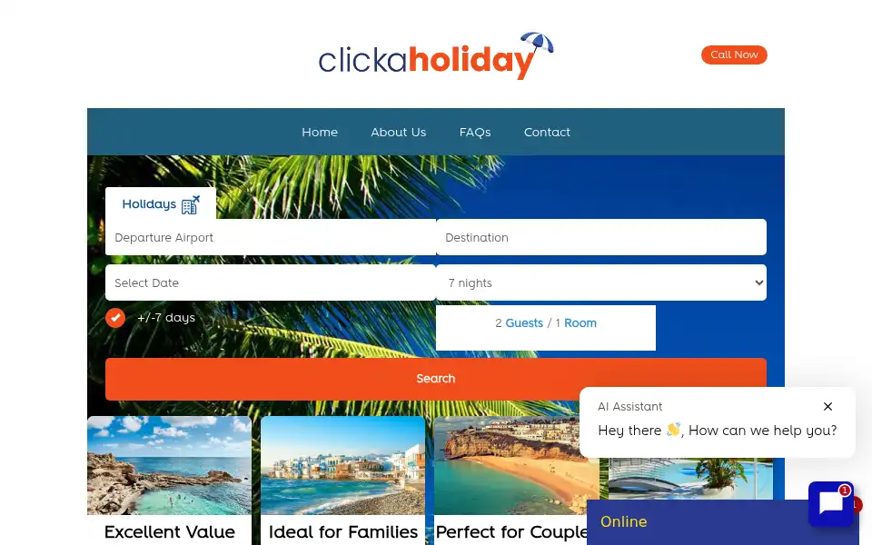 Screenshot of clickaholiday.co.uk