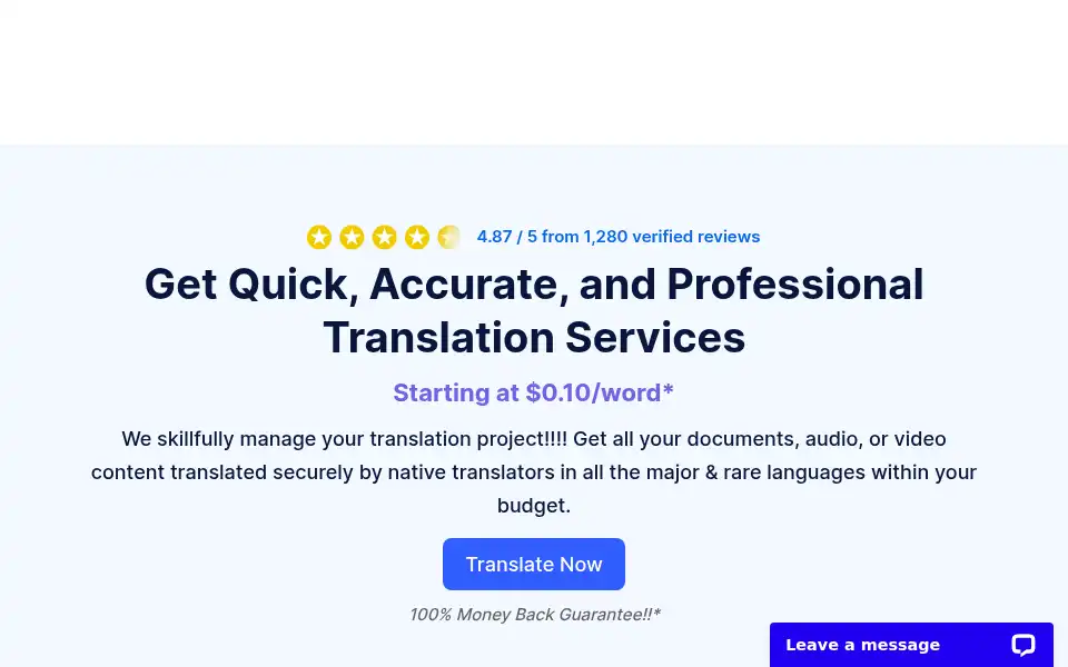 Screenshot of clickfortranslation.com