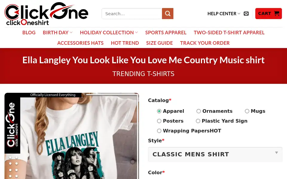 Screenshot of clickoneshirt.com