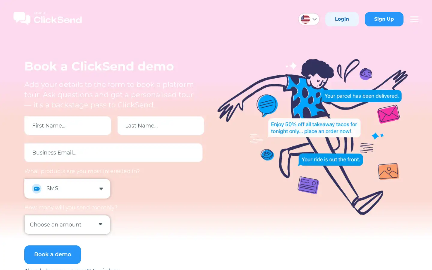 Screenshot of clicksend.com