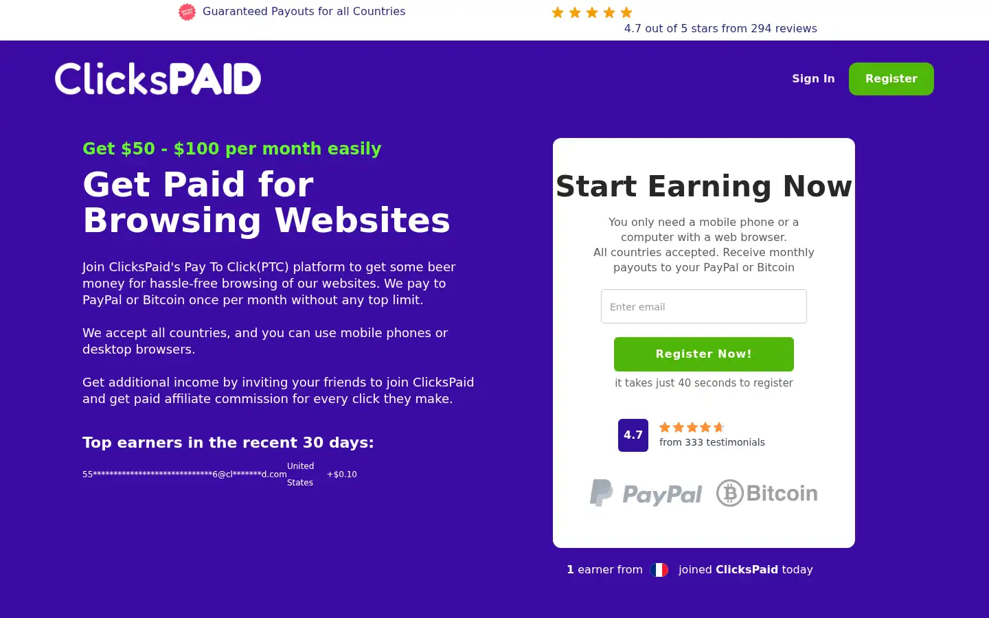 Screenshot of clickspaid.com