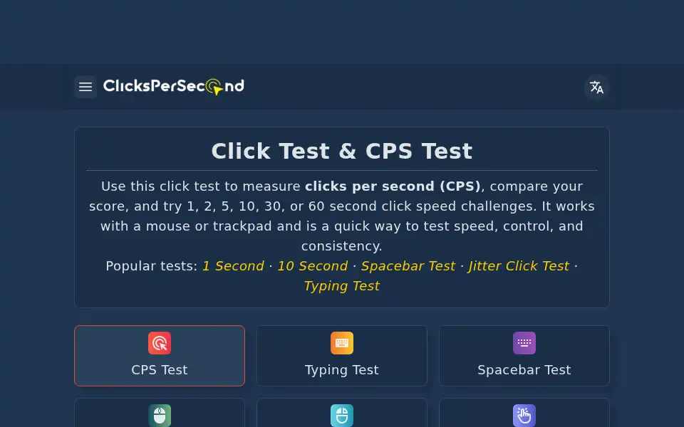 Screenshot of clickspersecond.com