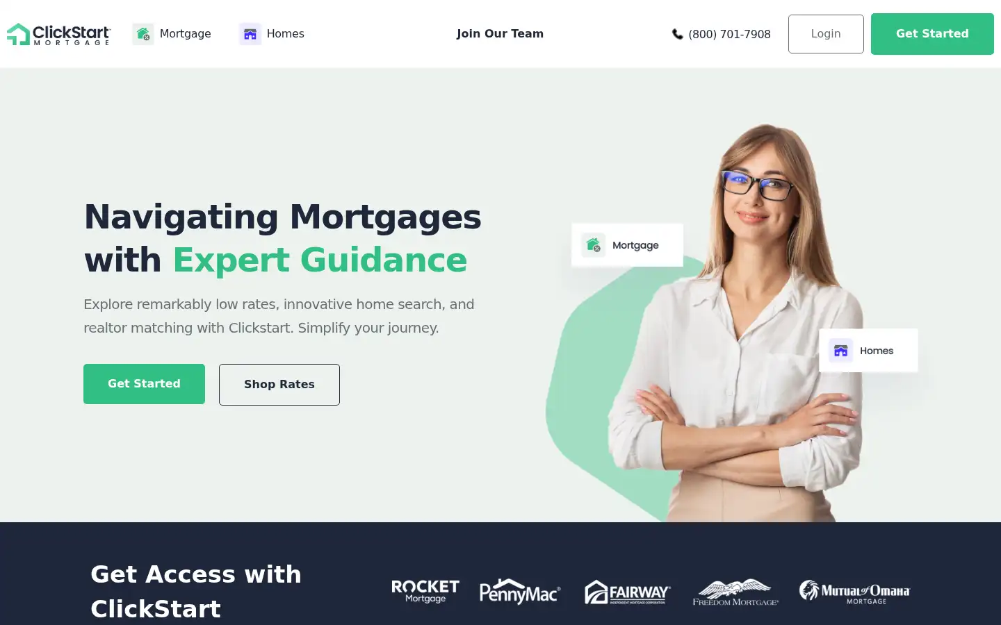 Screenshot of clickstartmortgage.com