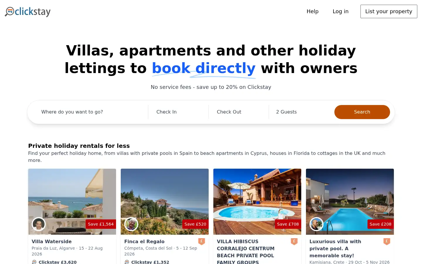 Screenshot of clickstay.com