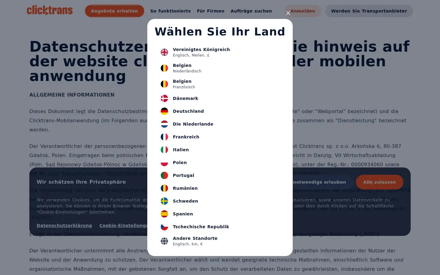 Screenshot of clicktrans.de