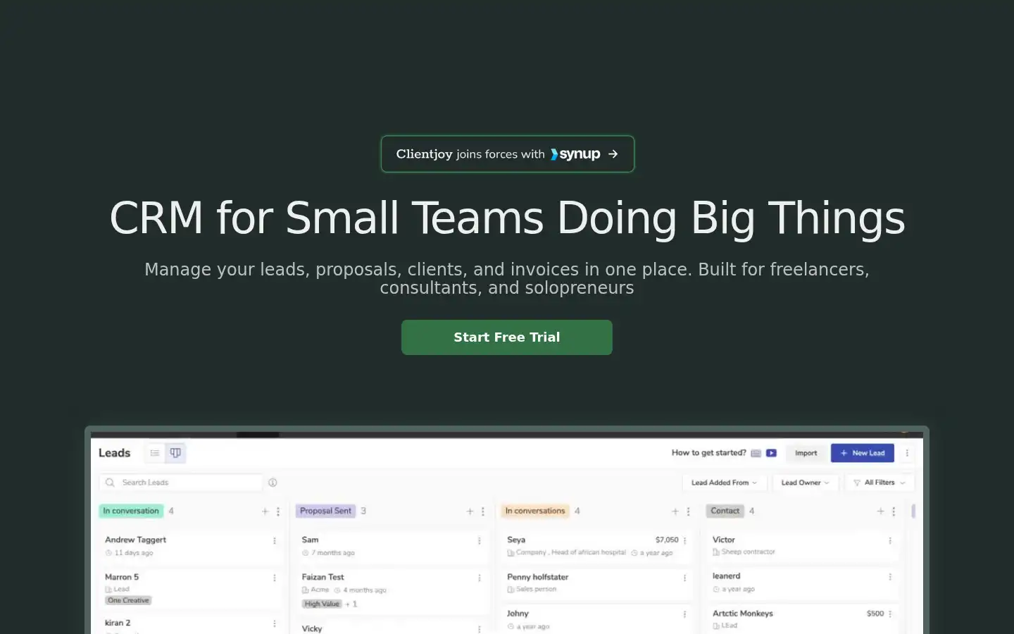 Screenshot of clientjoy.io