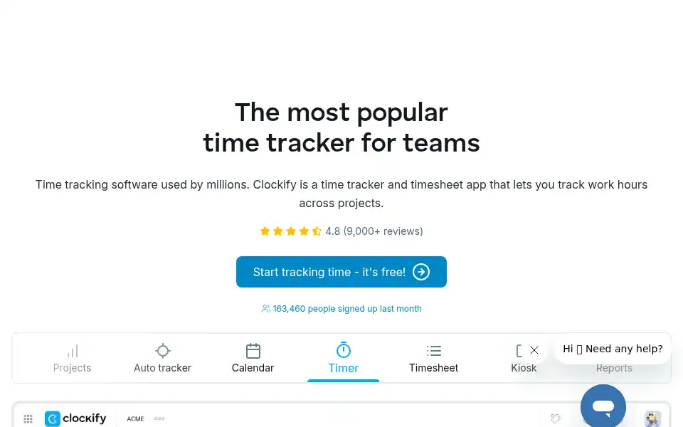Screenshot of clockify.me