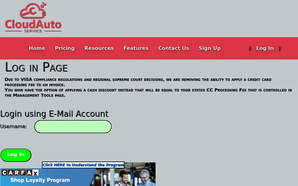 Screenshot of cloudautoservice.com
