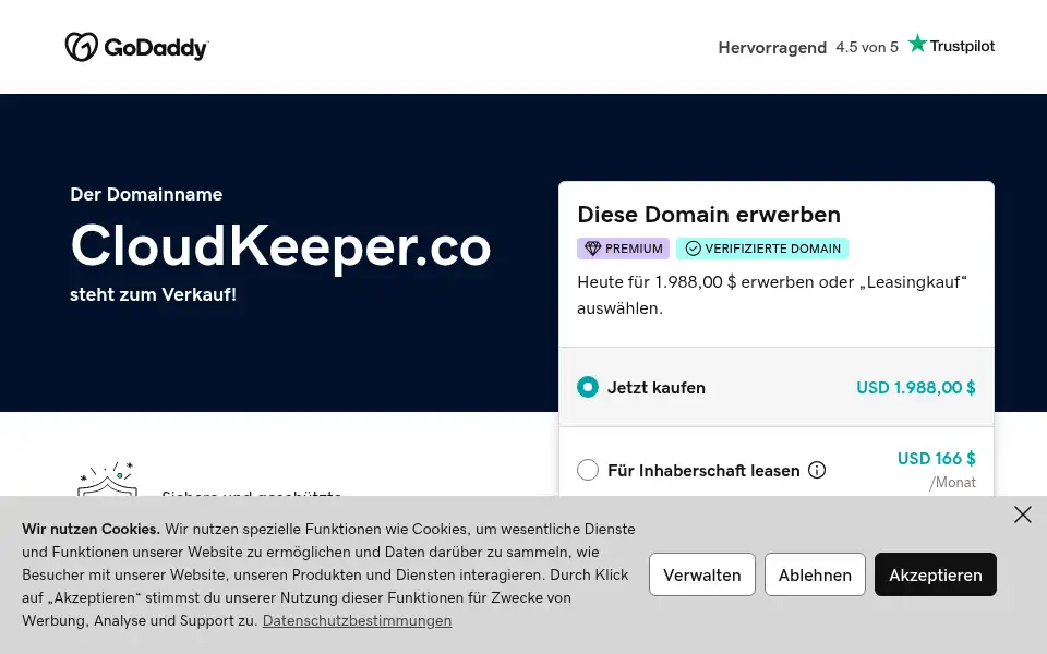 Screenshot of cloudkeeper.co