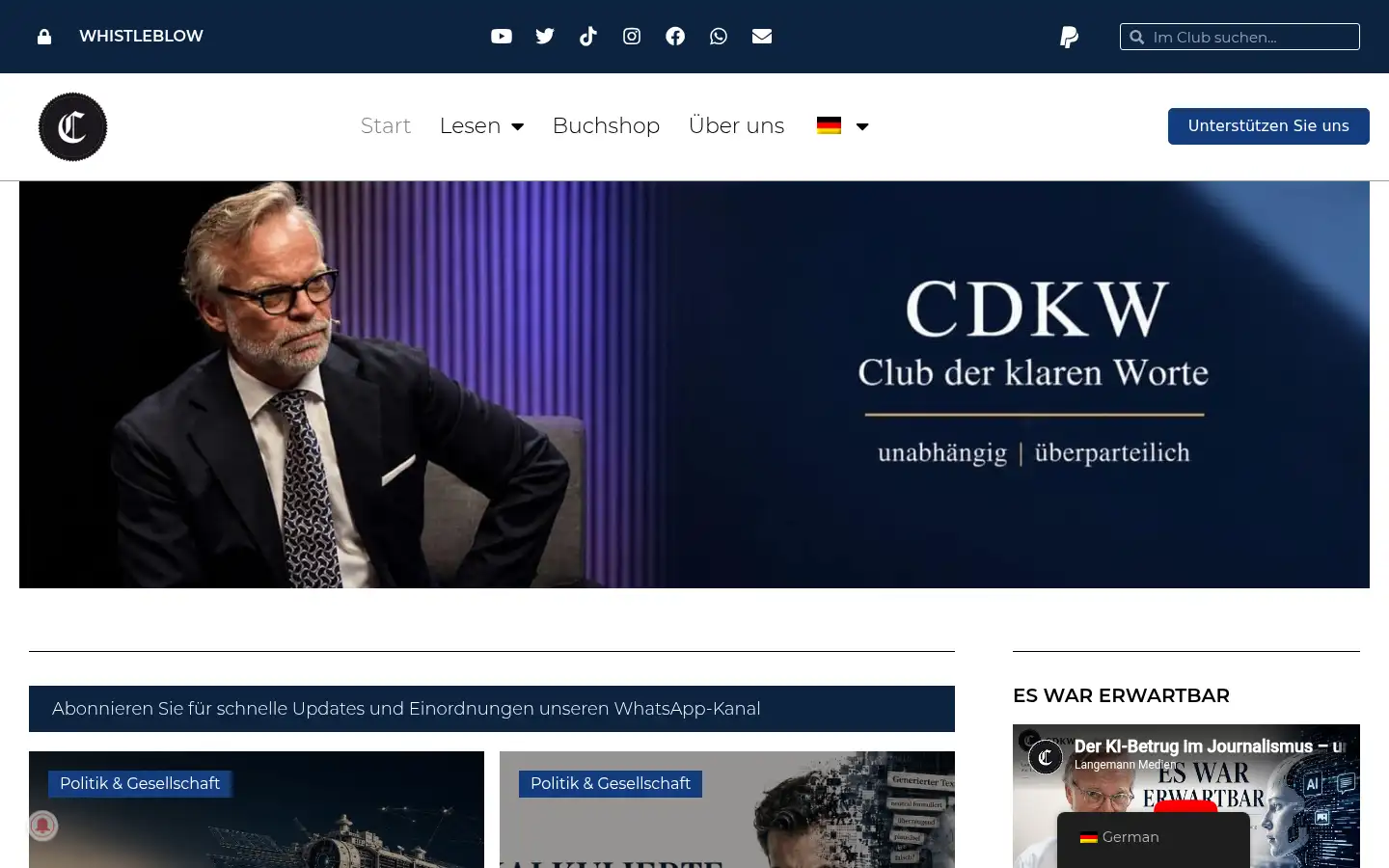 Screenshot of clubderklarenworte.de