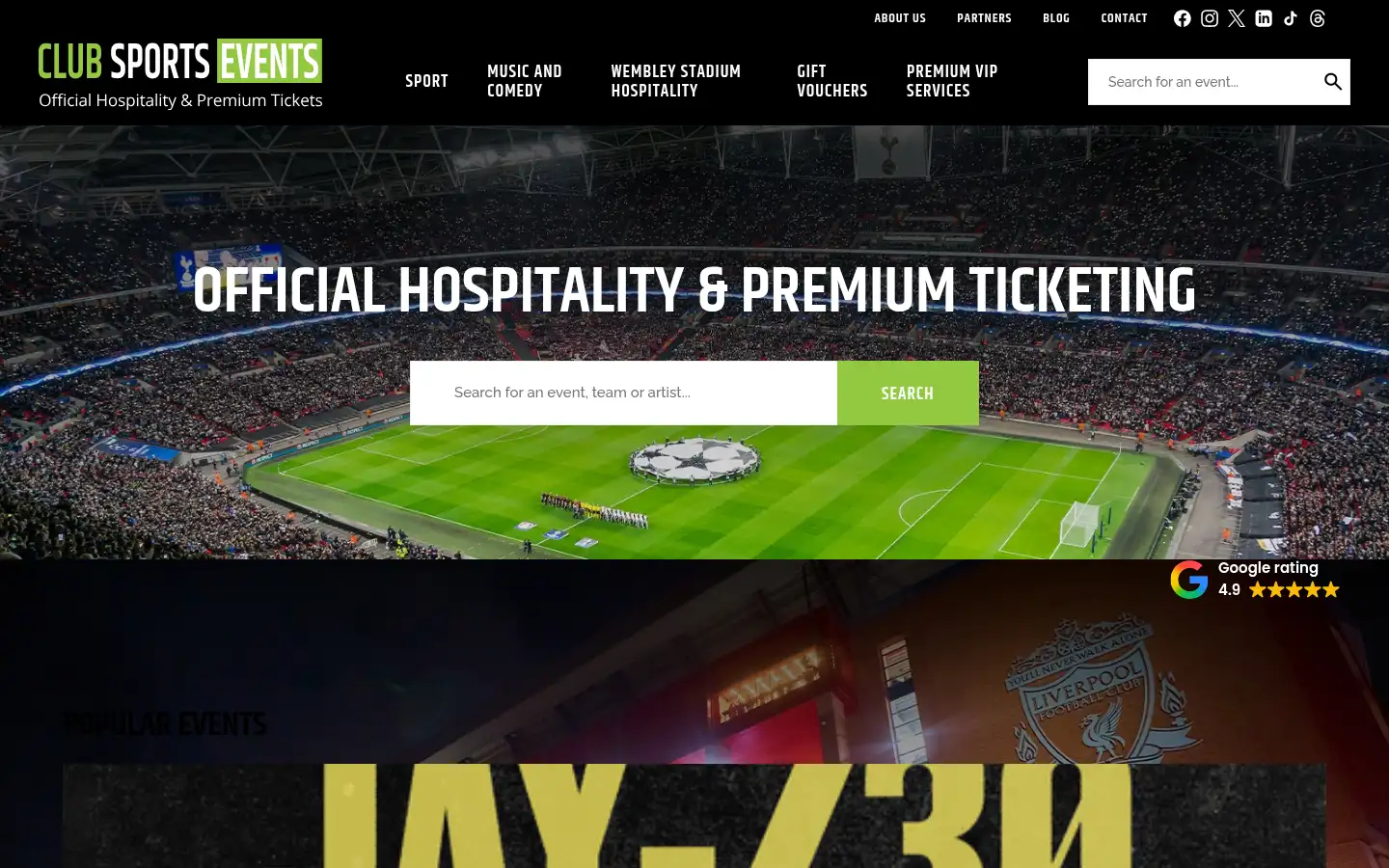 Screenshot of clubsportsandevents.com