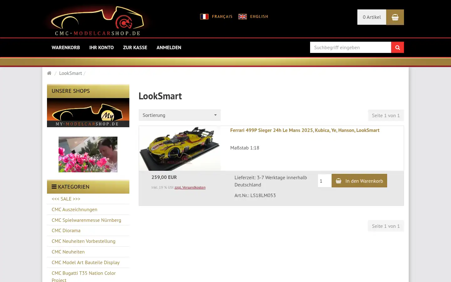 Screenshot of cmc-modelcarshop.de