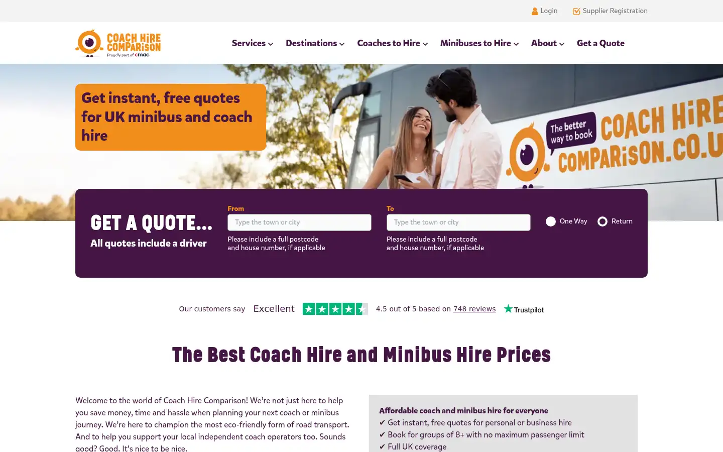 Screenshot of coachhirecomparison.co.uk