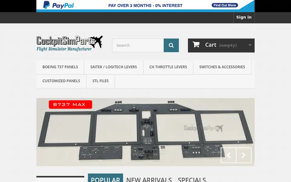 Screenshot of cockpitsimparts.co.uk
