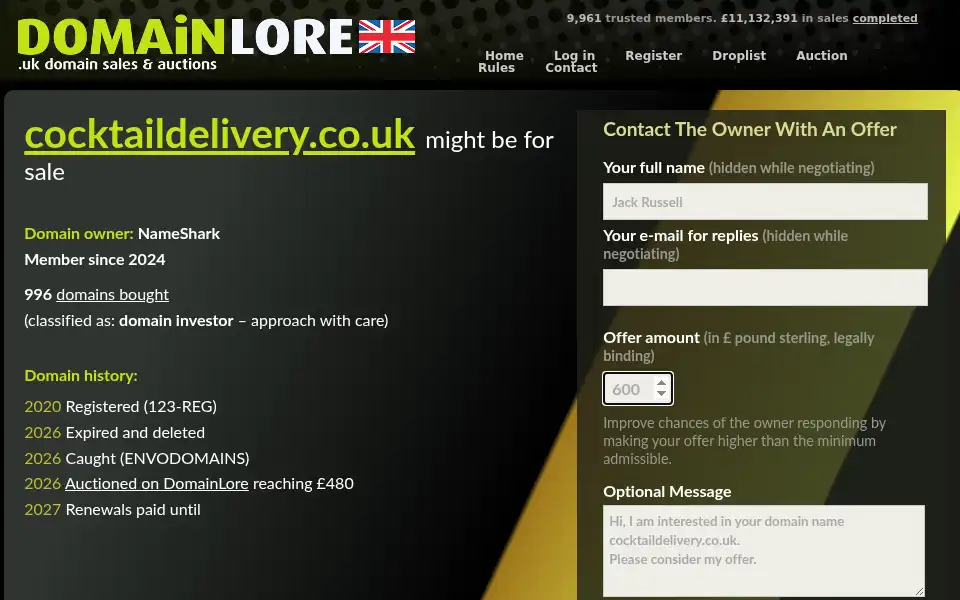Screenshot of cocktaildelivery.co.uk