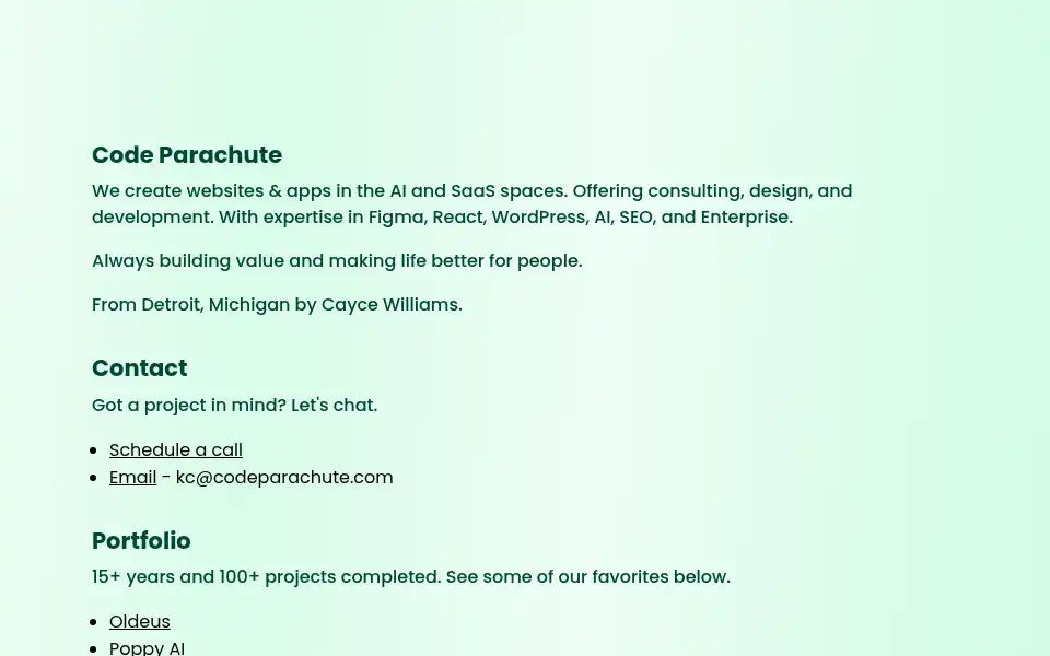 Screenshot of codeparachute.com