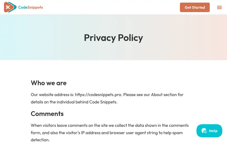 Screenshot of codesnippets.pro