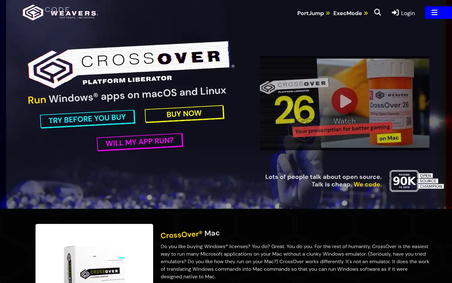 Screenshot of codeweavers.com