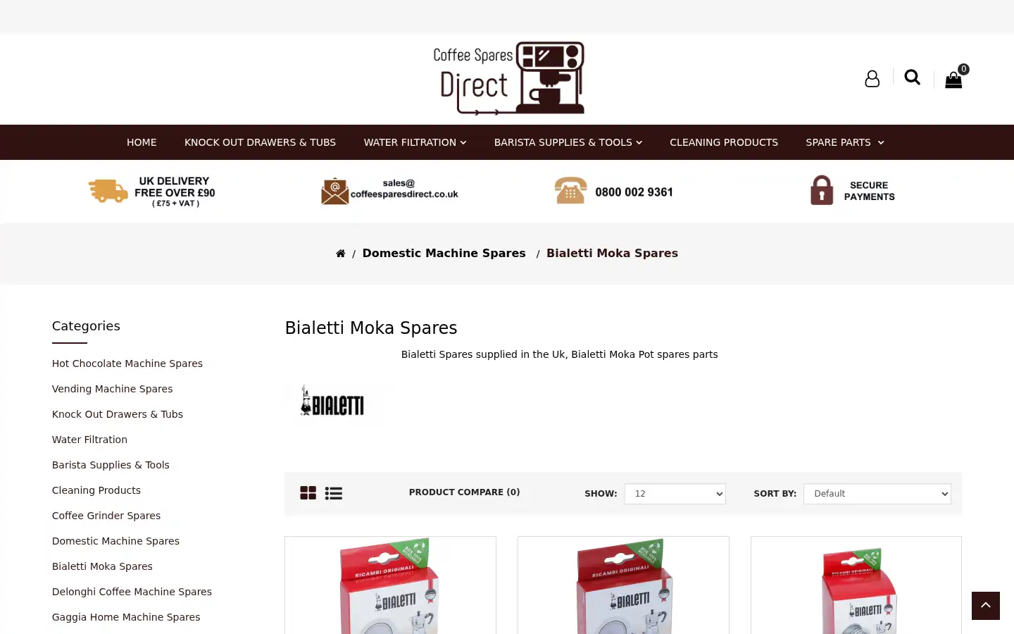 Screenshot of coffeesparesdirect.co.uk