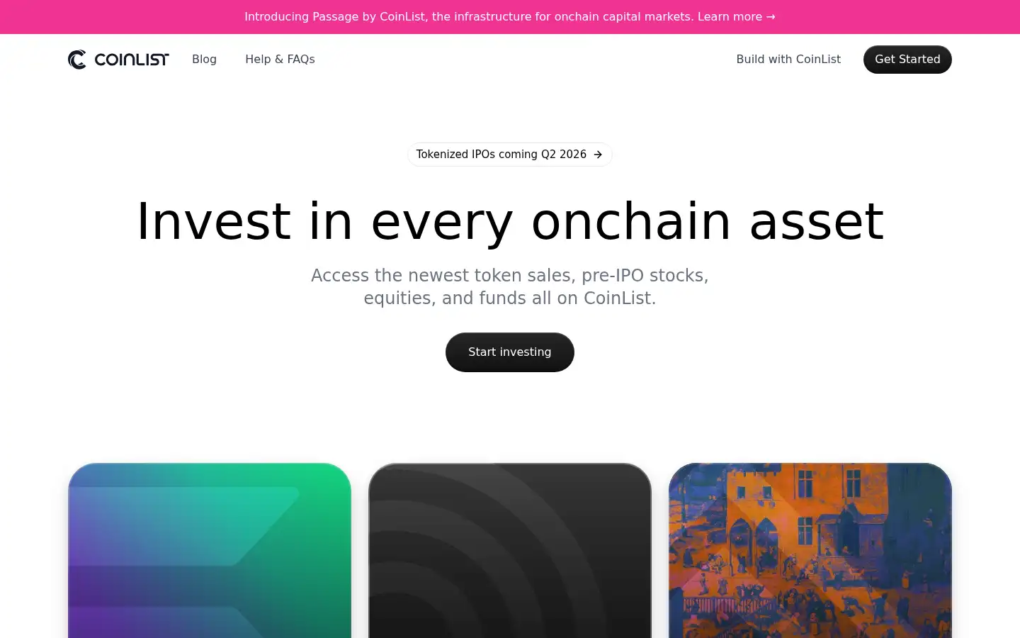 Screenshot of coinlist.co