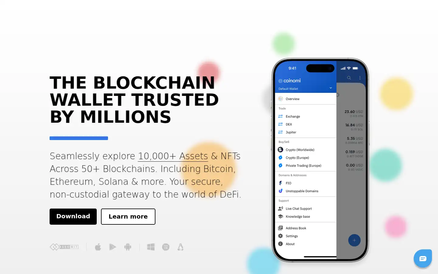 Screenshot of coinomi.com