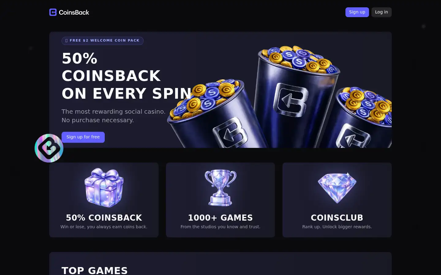 Screenshot of coinsbackcasino.com