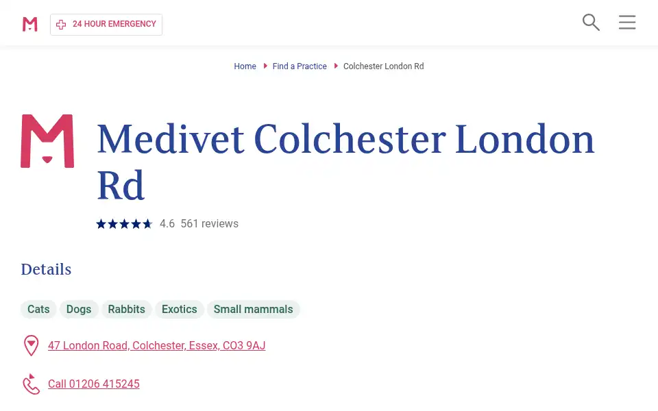 Screenshot of colchestervets.co.uk