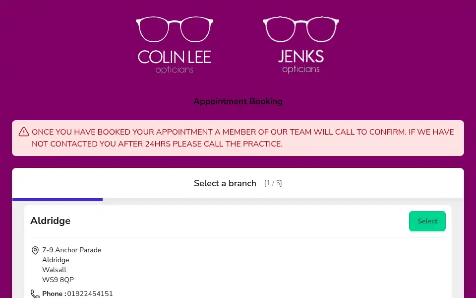 Screenshot of colinlee-opticians.co.uk