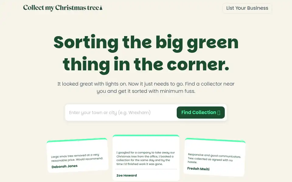 Screenshot of collectmychristmastree.co.uk