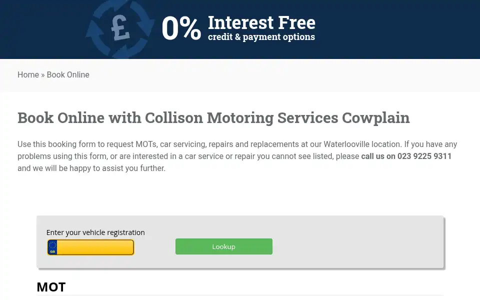 Screenshot of collisonmotoringservices.co.uk