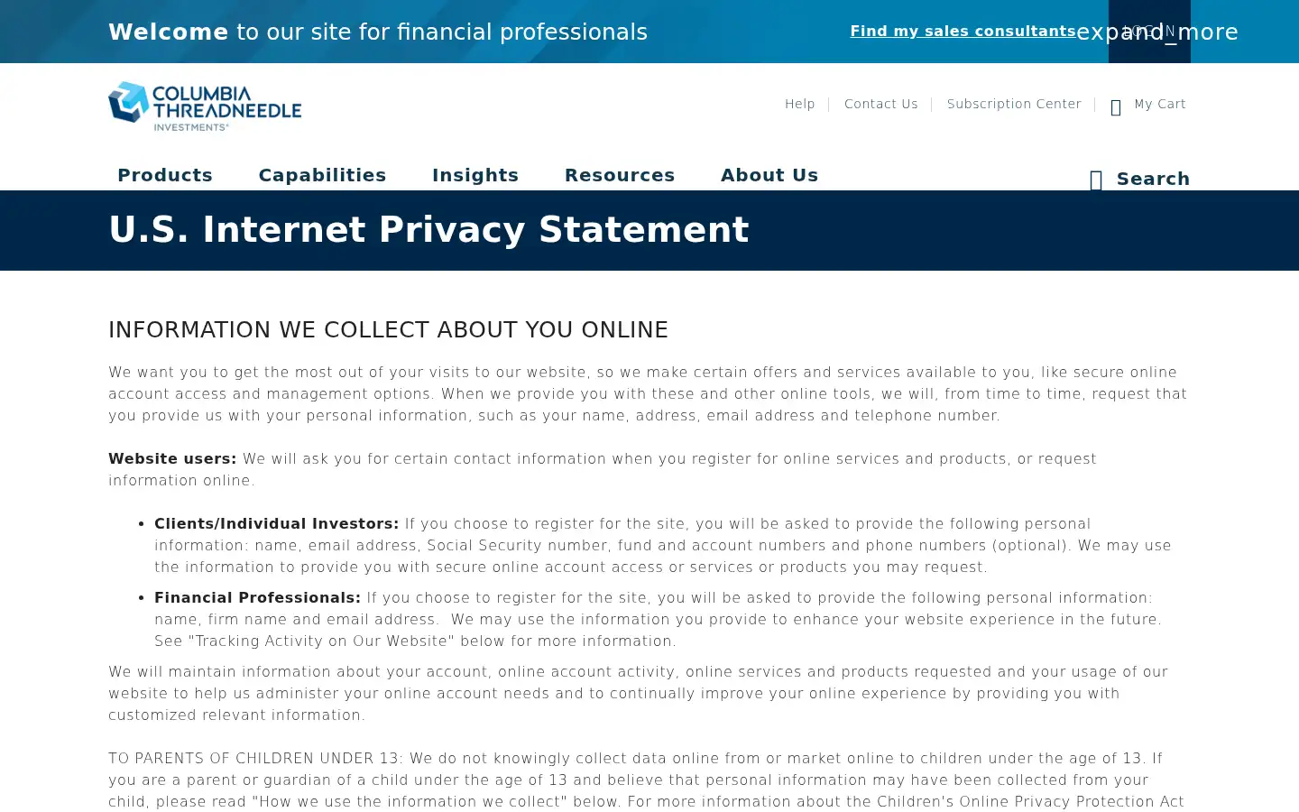 Screenshot of columbiathreadneedleus.com
