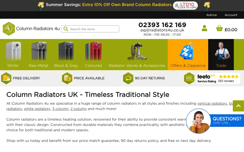 Screenshot of columnradiators4u.co.uk