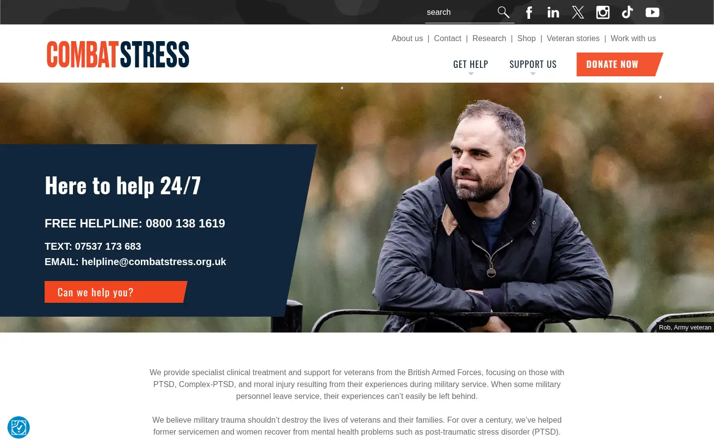 Screenshot of combatstress.org.uk
