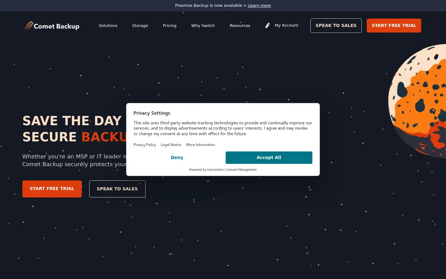 Screenshot of cometbackup.com
