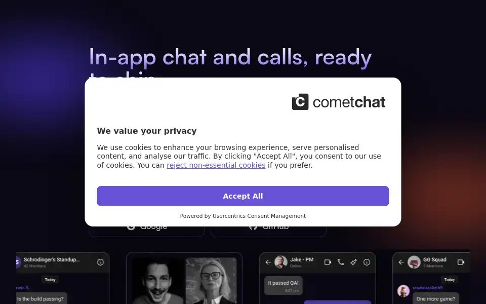Screenshot of cometchat.com