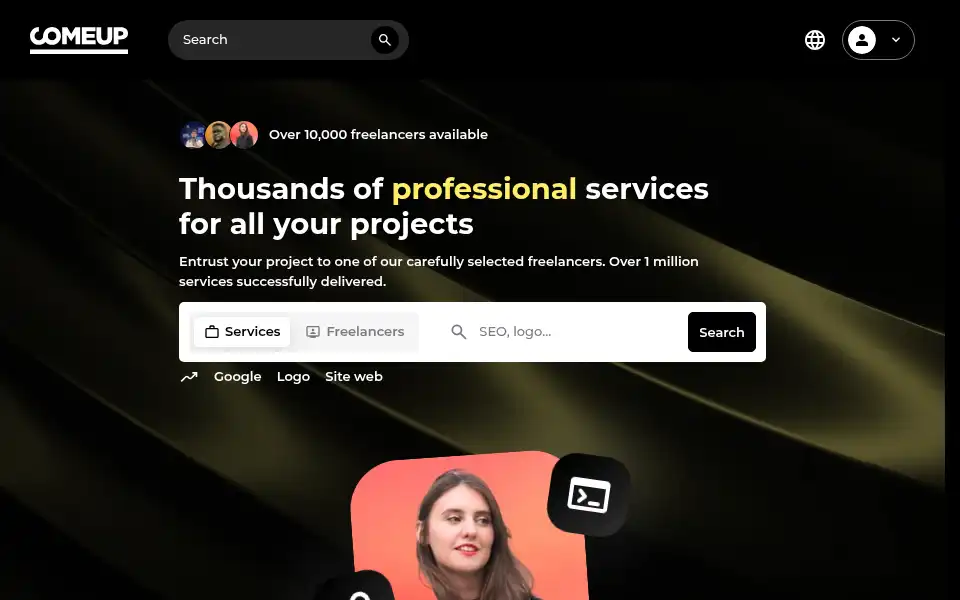 Screenshot of comeup.com