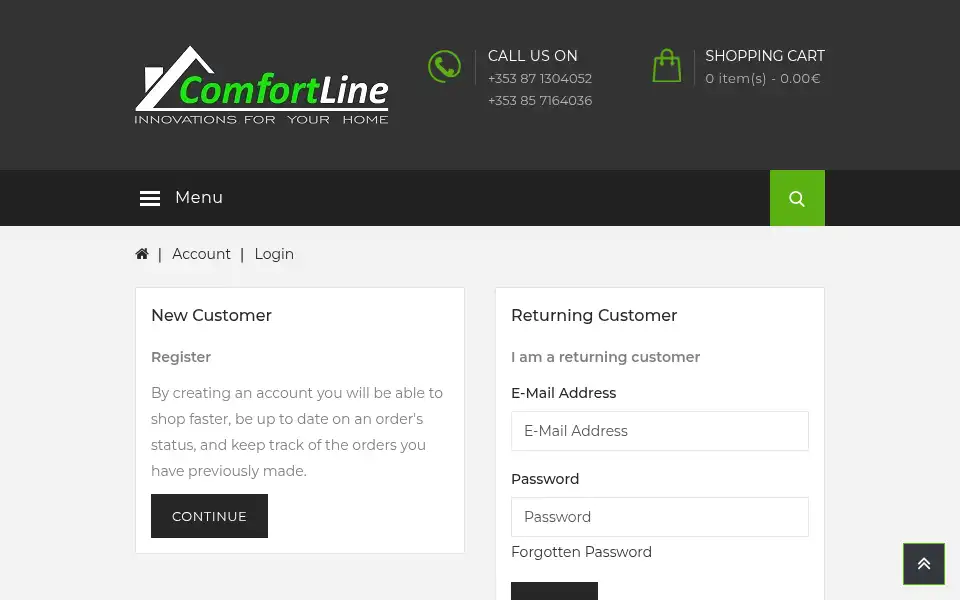 Screenshot of comfortline.ie