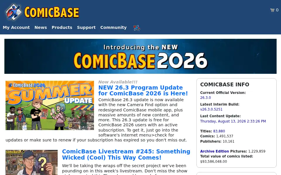 Screenshot of comicbase.com
