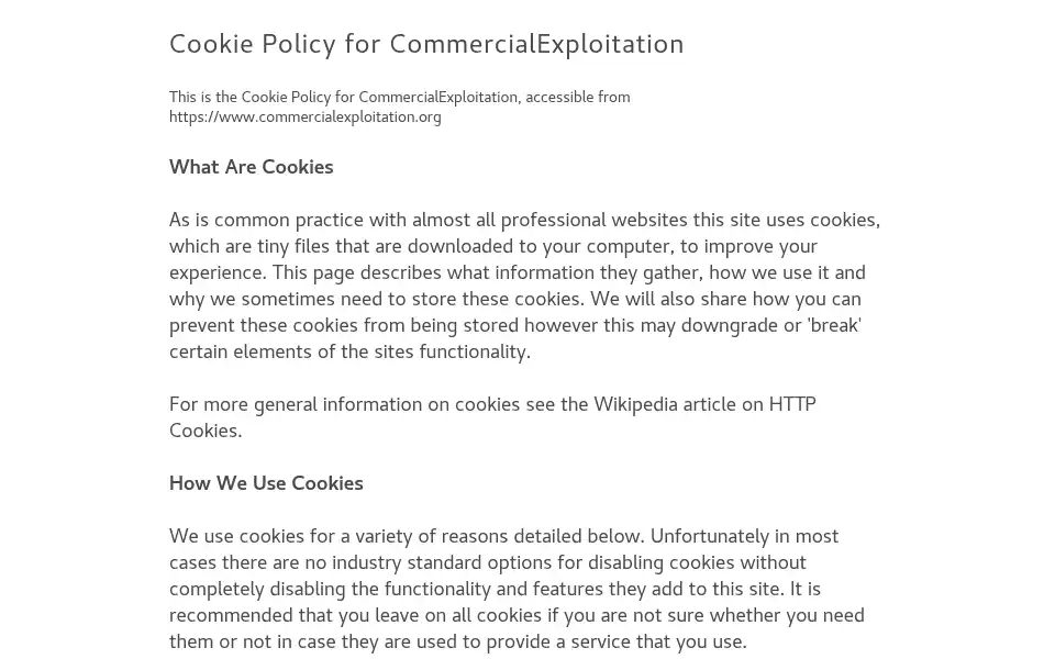 Screenshot of commercialexploitation.org