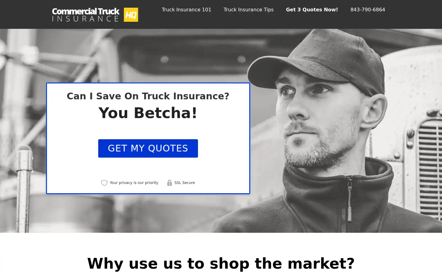 Screenshot of commercialtruckinsurancehq.com