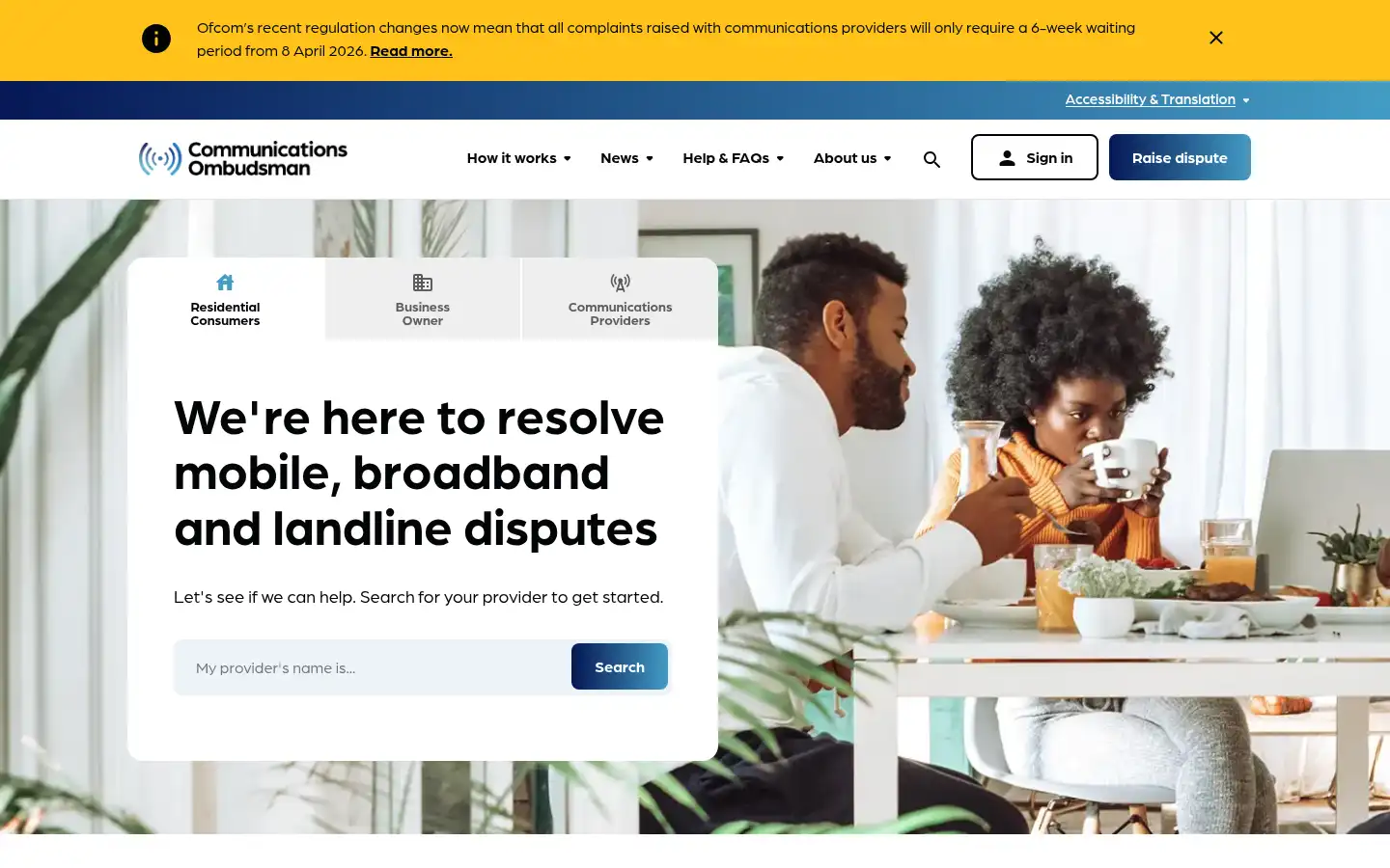 Screenshot of commsombudsman.org