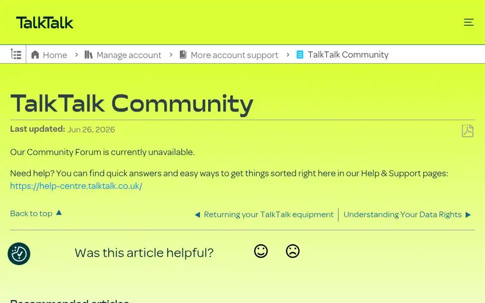 Screenshot of community.talktalk.co.uk