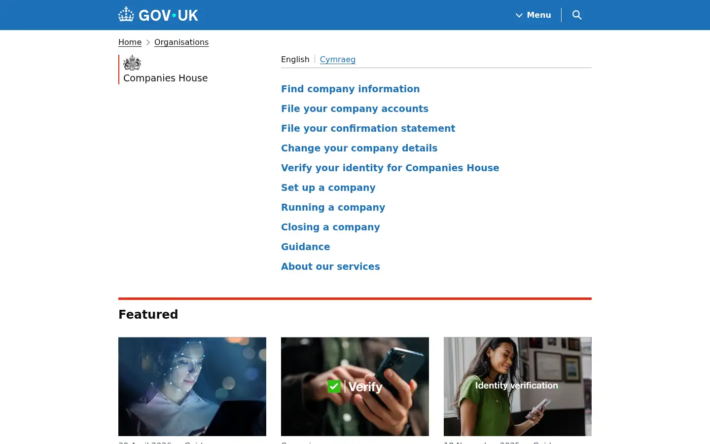 Screenshot of companieshouse.gov.uk