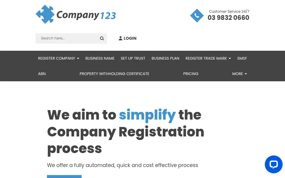 Screenshot of company123.com.au