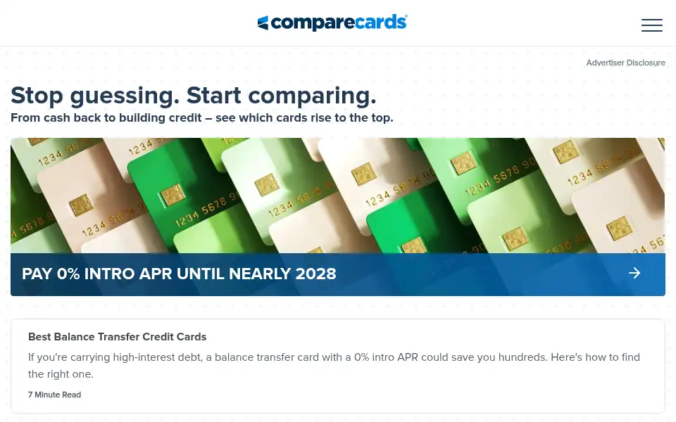 Screenshot of comparecards.com