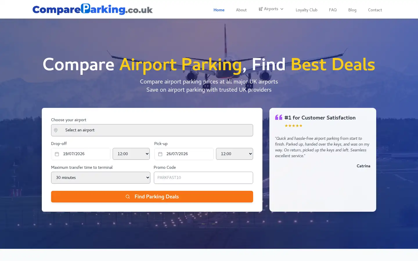 Screenshot of compareparking.co.uk