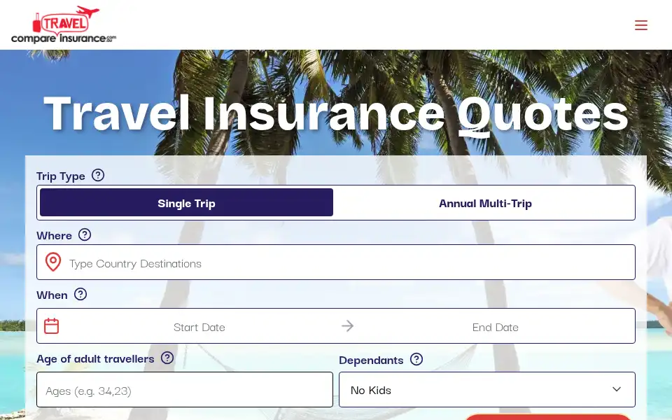 Screenshot of comparetravelinsurance.com.au