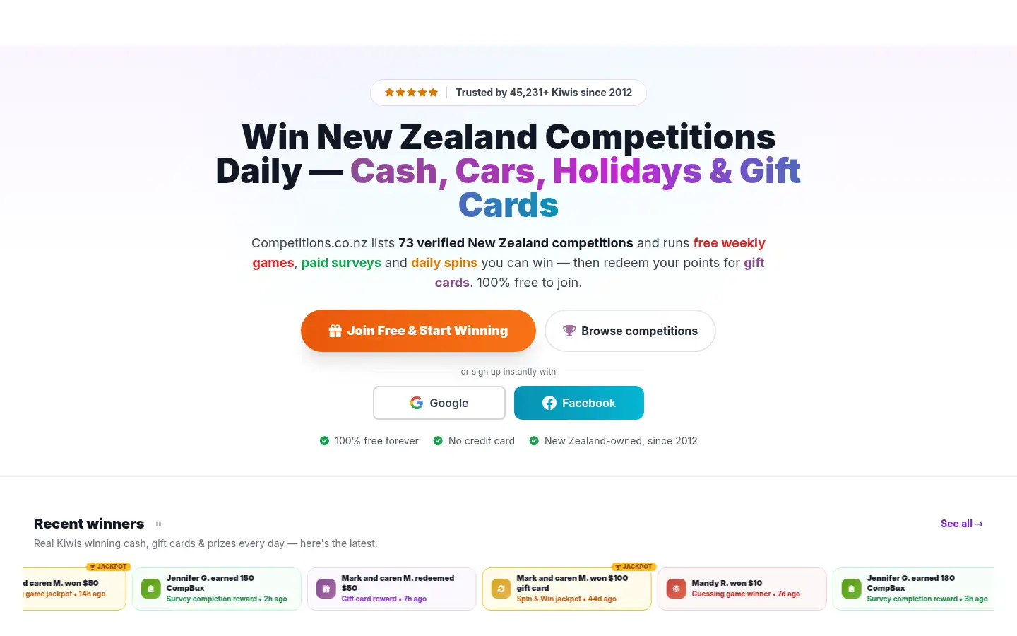 Screenshot of competitions.co.nz