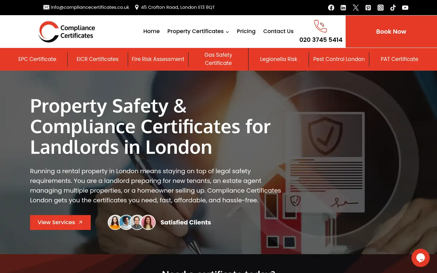 Screenshot of compliancecertificates.co.uk